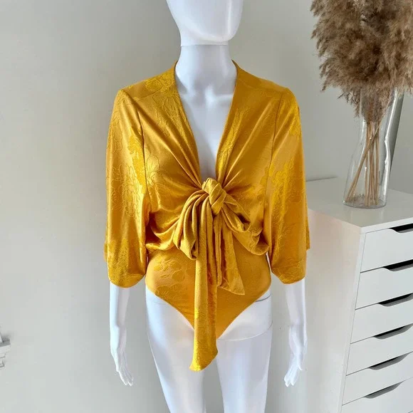 ZARA JACQUARD BODYSUIT GOLDEN YELLOW - Picture 7 of 11